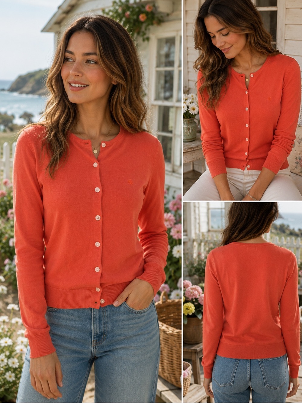 Polo by Ralph Lauren Coral Button-Front Crewneck Cardigan